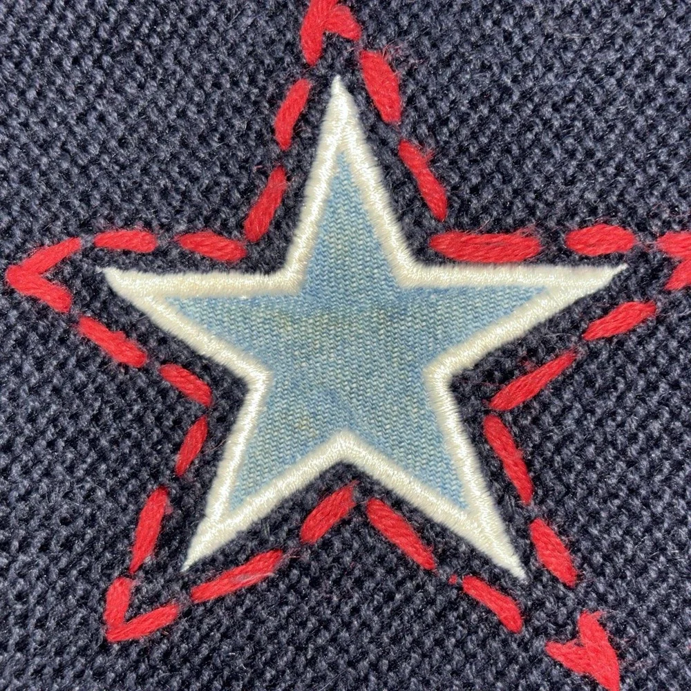 Christopher & Banks Womens Sweater Medium Blue Button Up Star Hand Embroidered
